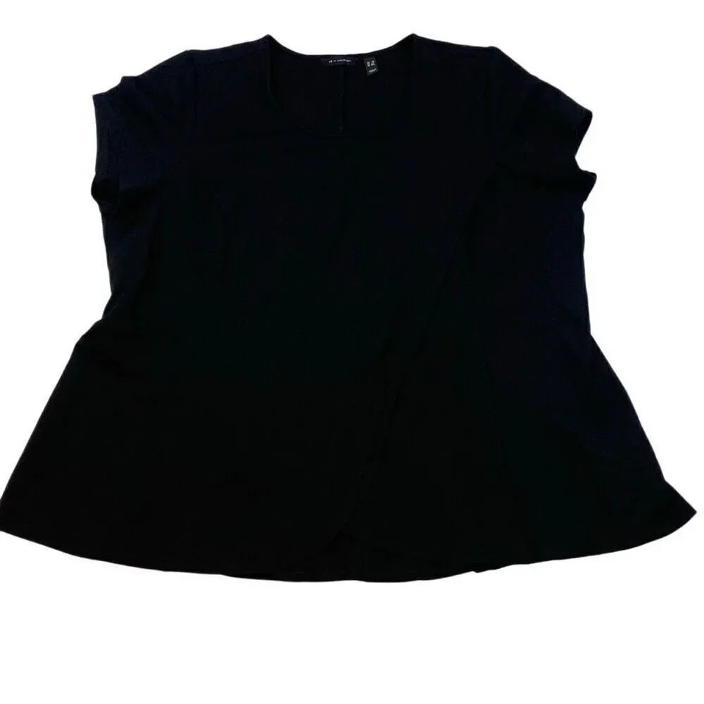 H by Halston Black Cap Sleeve Faux Wrap Top Size 3XL